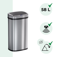 Senzorový odpadkový kôš DEUS, 58 litrov, strieborná