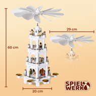 Vianočná pyramída MERRY, 60x20x20cm, biela