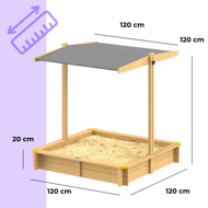 Pieskovisko so strieškou SANDY, smrekové drevo, 120x120x120cm