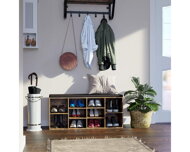 Botník s čalúnenou lavicou GABI, 10 priehradiek, 104x30x48cm, čierna/tmavá hnedá